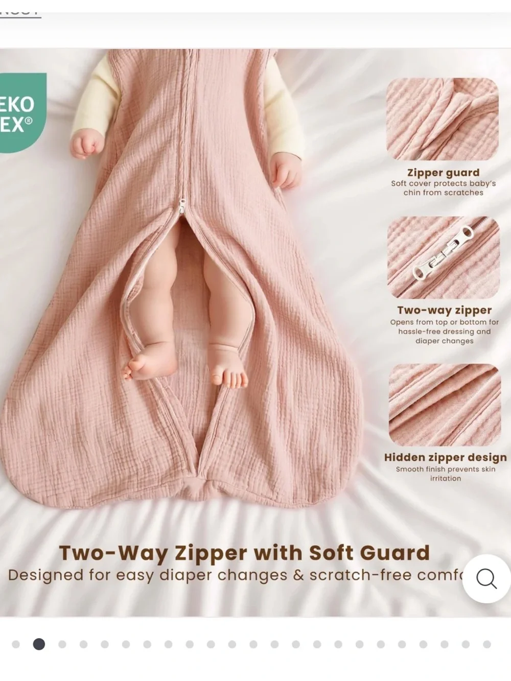 Konssy Dusty Rose 6-12 Month Muslin Baby Sleep Sack